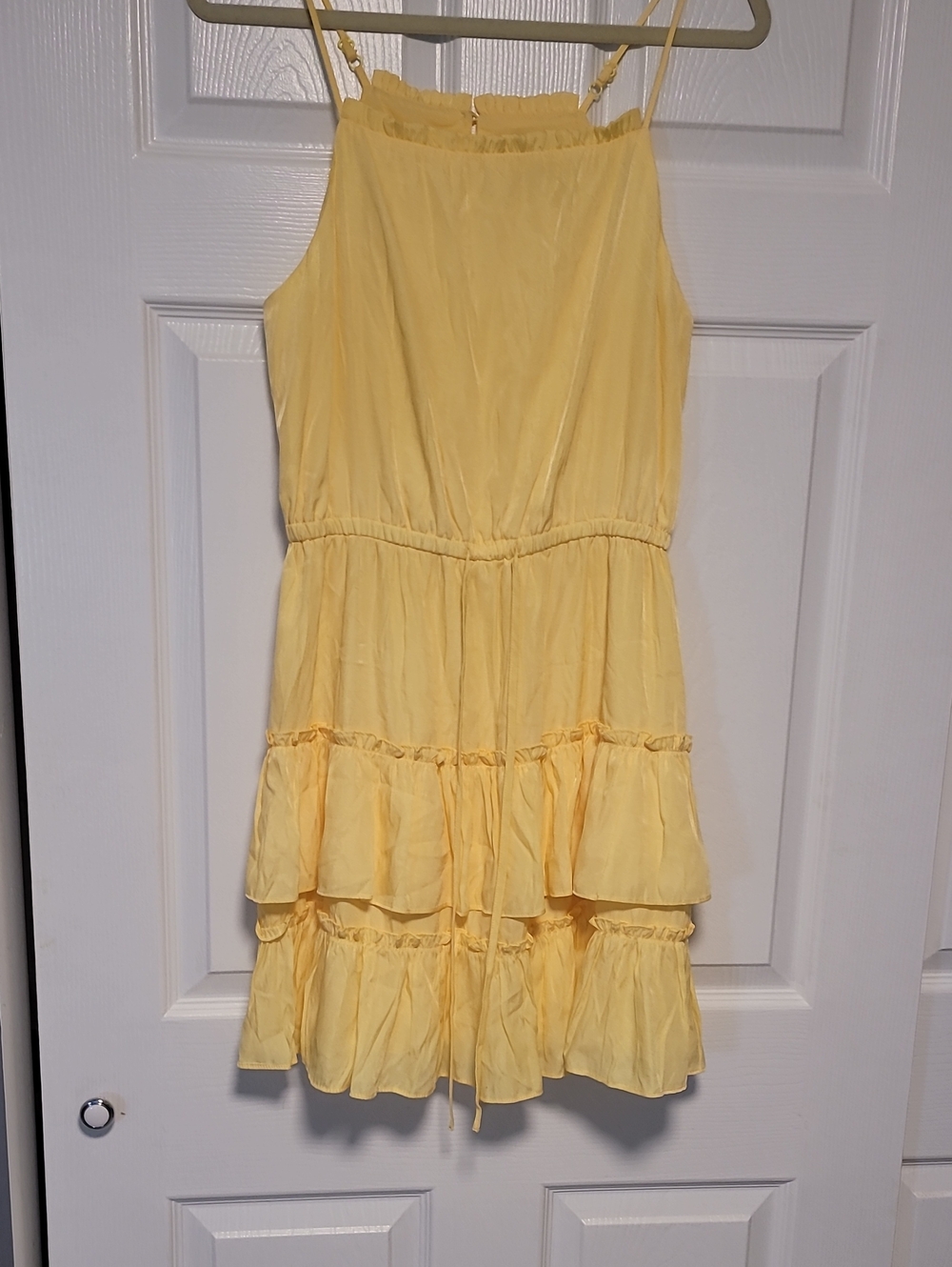 Bar III Pale Yellow Tiered Spaghetti-Strap Midi Dress